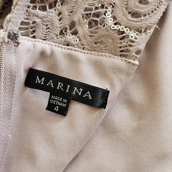 3 for $30! SALE Marina Lace Sequined Illusion Blush Sheath Bell Sleeve Dress - Picture 9 of 13